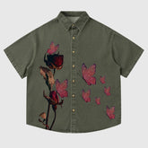 Jeanshemd mit Rosen-Schmetterling